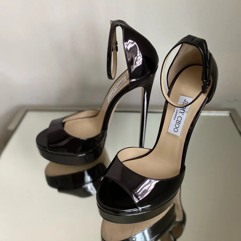 New Jimmy Choo Max 150 Black Patent Leather Open
Toe Platform Sandals 41 $1,095 - Picture 11 of 13